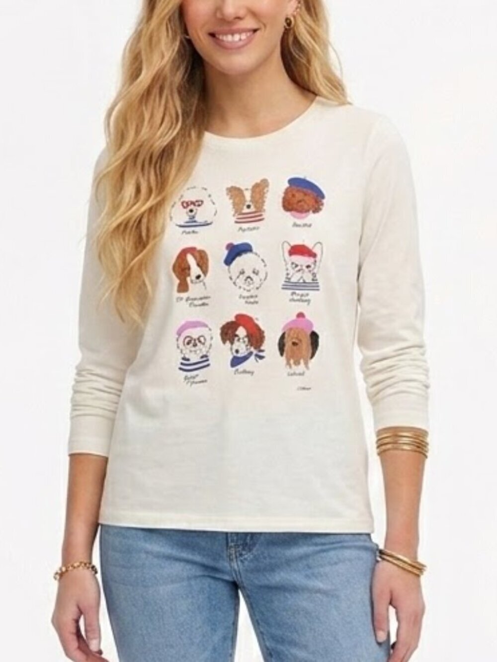 J. Crew French Dogs Long Sleeve Loose Fit Graphic Tee Size XS NWT